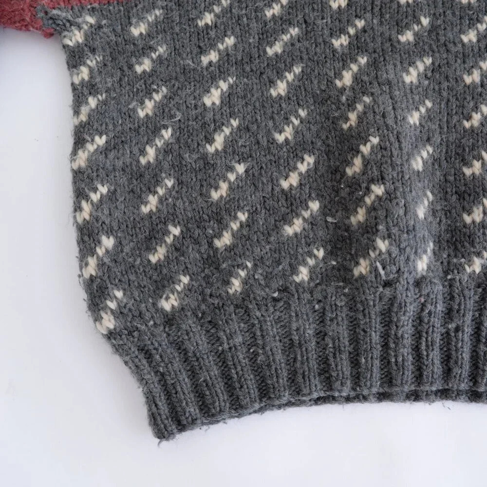 Handmade Unisex Cream And Gray Wool Crew Neck Sweater - Picture 6 of 9